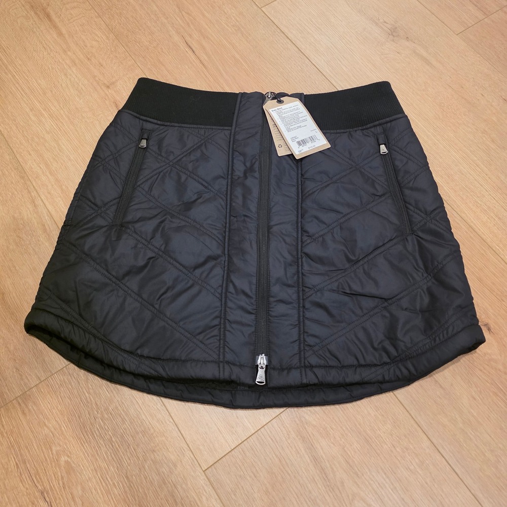 PrAna Esla Skirt Size L Black Quilted Faux Shearling Lined Full Zip Mini Camping